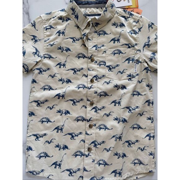 Sovereign Code boys size 7 oyster dinosaur family button up 100% cotton New shor - Picture 2 of 7